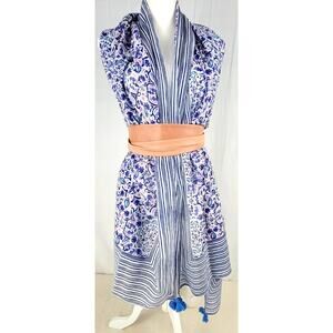 Vineyard Vines Seahorse Scarf Wrap Blue White Tassel NWT